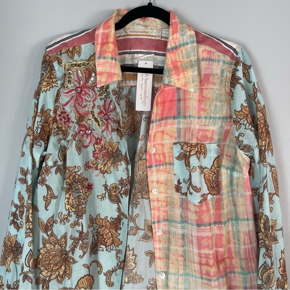 NWT Soft Surroundings Descansa Tunic Mixed Print Embroidered Size Large - Picture 5 of 14